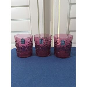 Vtg Pilgrim Cranberry Glass Tumblers Set Of 3 Made With Gold In USA